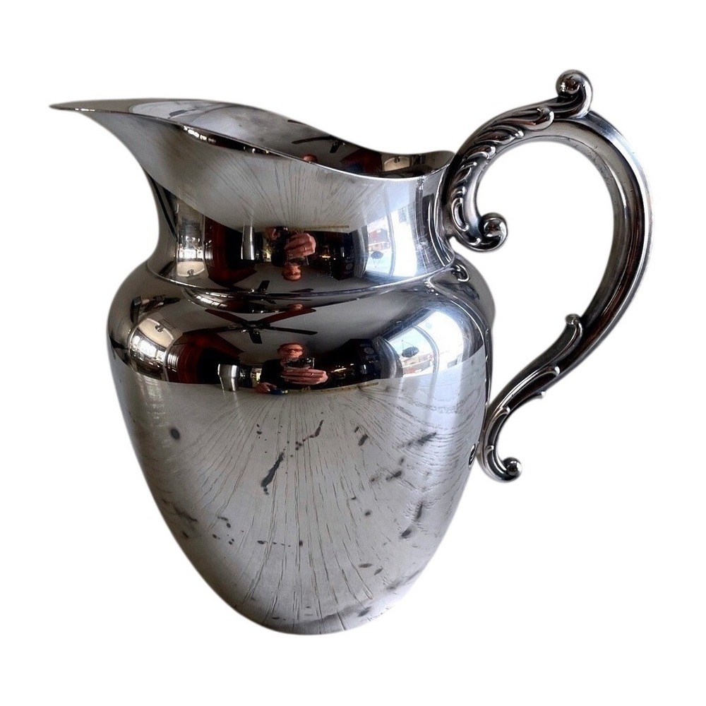 Vtg Oneida‎ Ltd Silversmiths Silver Plated Water Pitcher Ornate Handle Elegant